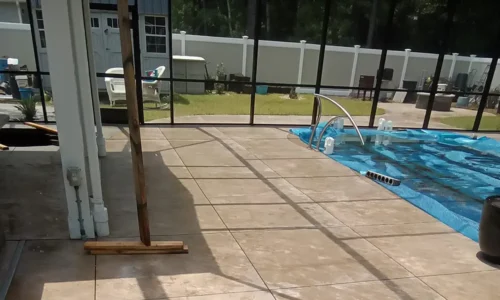 Pool Deck and Patio Cleaning after a pool cage installation in Brunswick County, NC